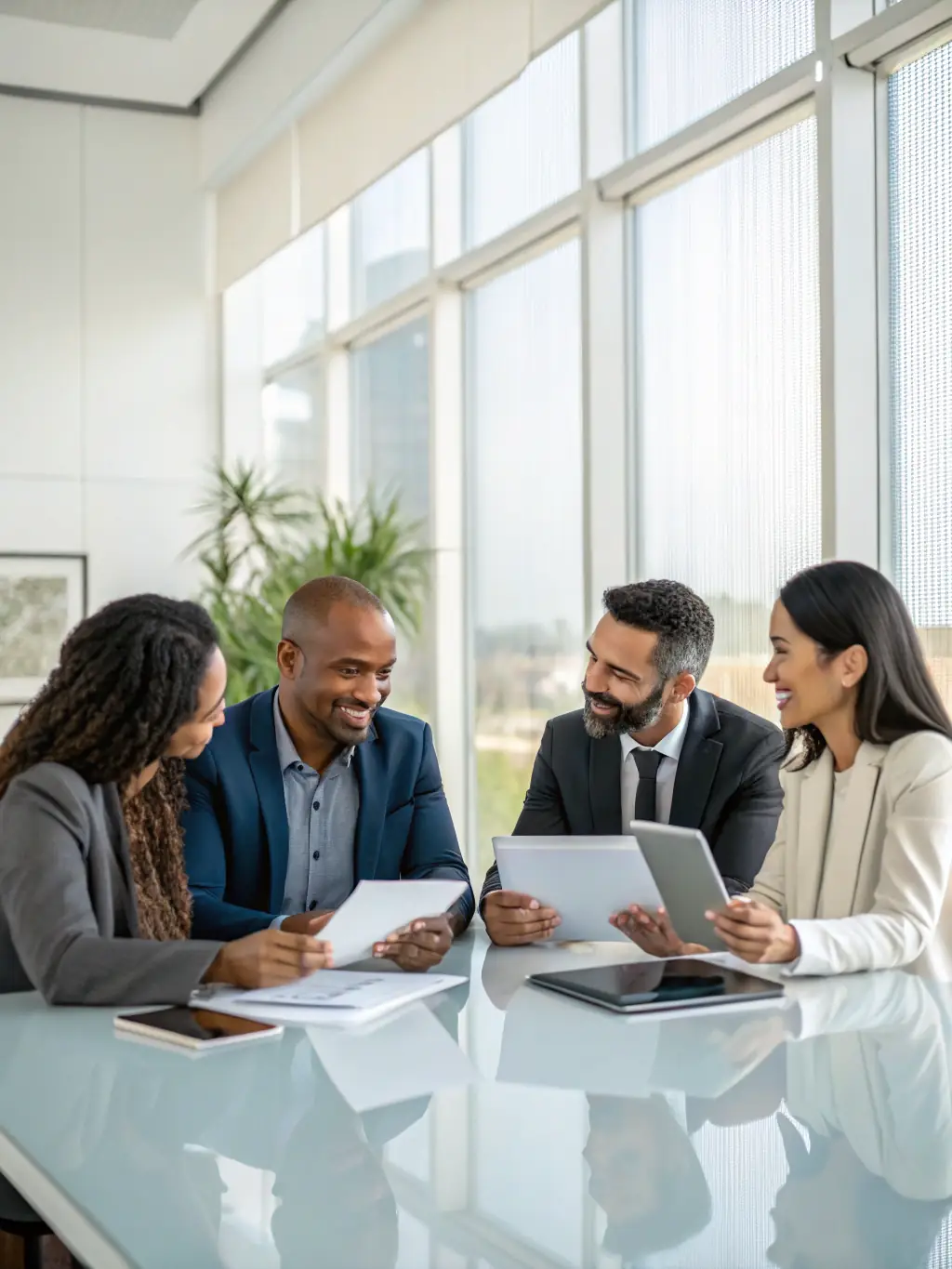 A diverse group of people of different ages, genders and ethnicities, smiling and holding retirement fund statements, representing the importance of retirement planning.