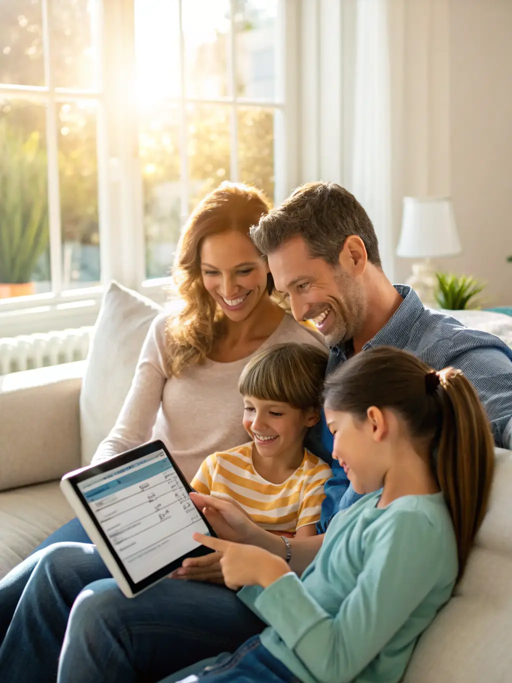 A family happily gathered around a table, symbolizing the importance of life insurance for financial security.
